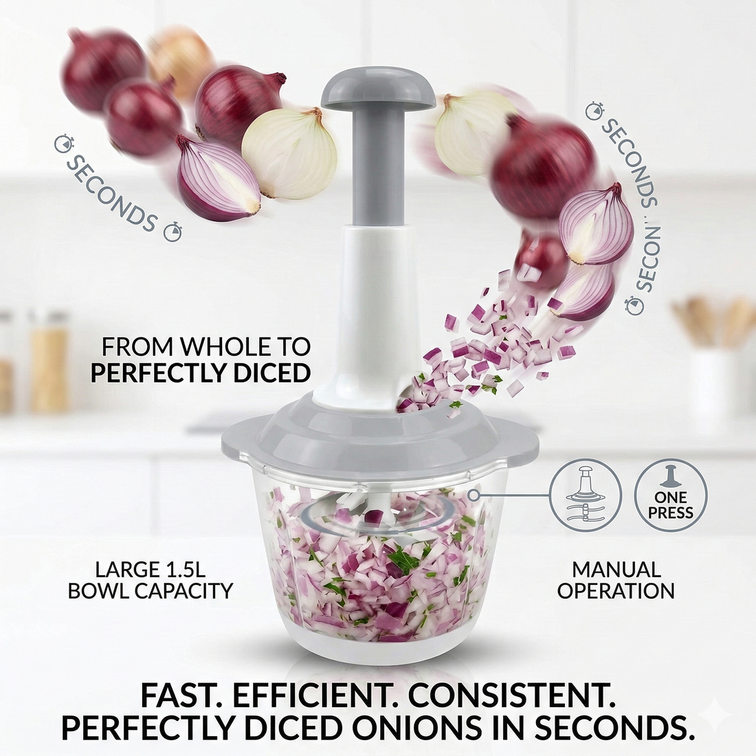 Manual Hand Press Chopper 1.5 Litre with 3 Sharp Blades