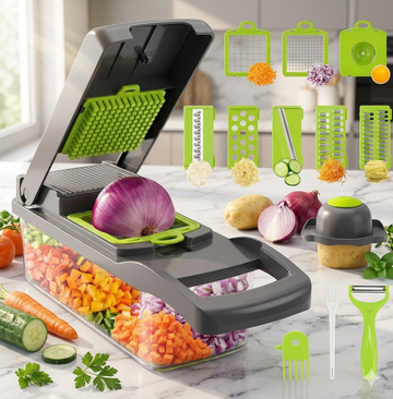 16-in-1 Multifunctional Vegetable Chopper & Slicer – with 8 Interchangeable Blades