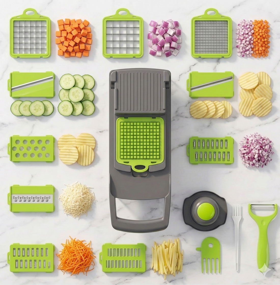 16-in-1 Multifunctional Vegetable Chopper & Slicer – with 8 Interchangeable Blades