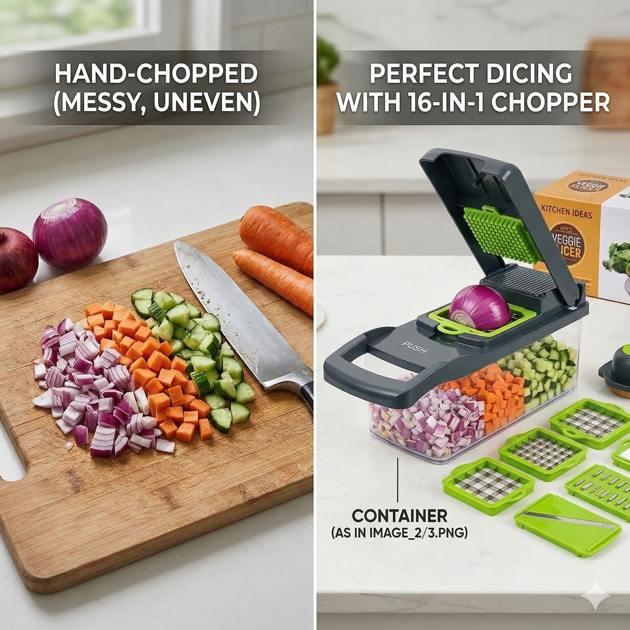 16-in-1 Multifunctional Vegetable Chopper & Slicer – with 8 Interchangeable Blades