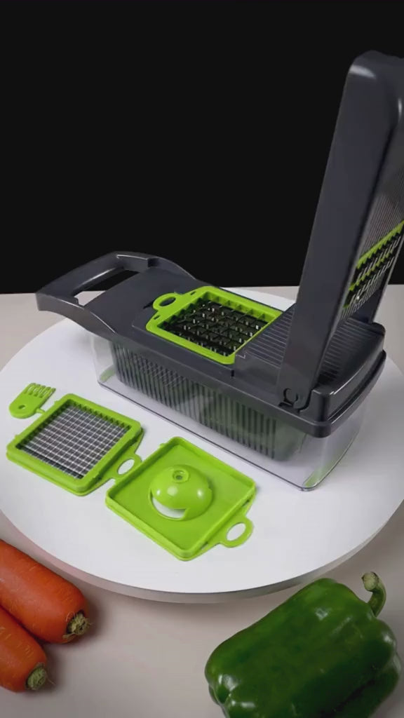 16-in-1 Multifunctional Vegetable Chopper & Slicer – with 8 Interchangeable Blades